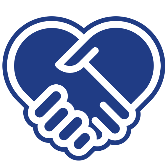 Two blue hands holding to form a heart shape. 